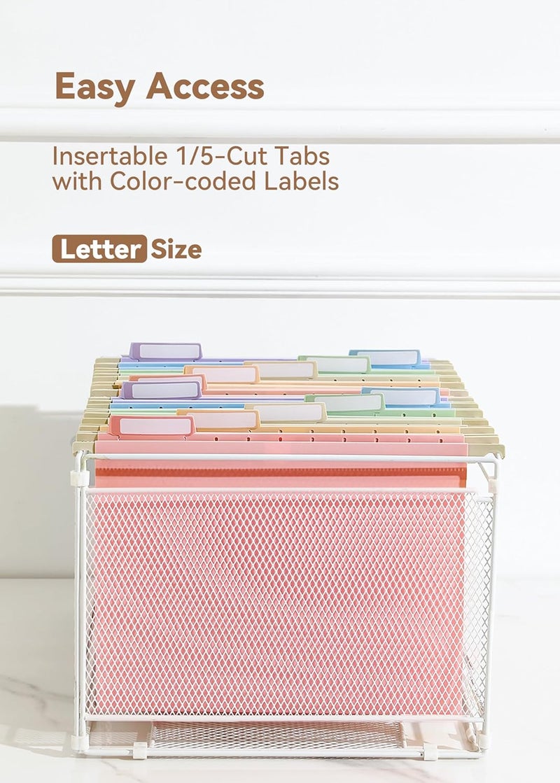 SortRax Plastic Hanging File Folders, Letter Size, 12 Pack Pastel Hanging Folders, with Insertable 1/5-Cut Tabs for Filing Cabinets - Image 3